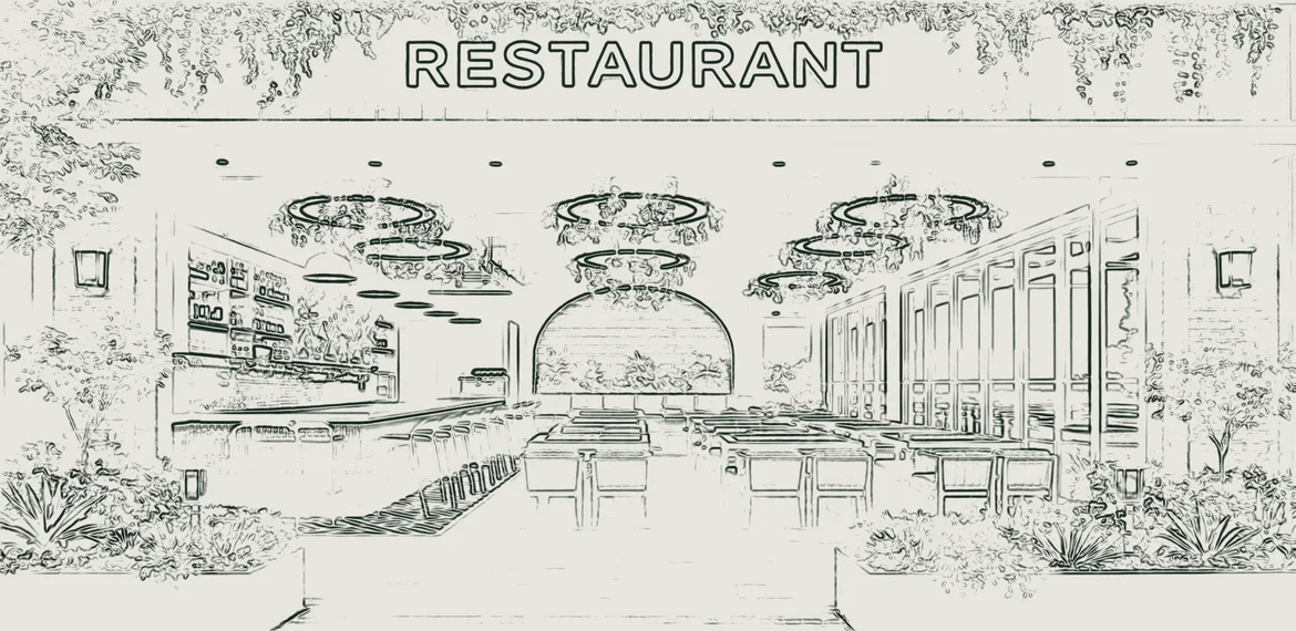 Line drawing of the same view
